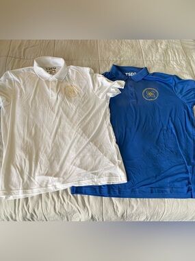 TSE Polo Set in White and Royal Blue with Gold Emblem